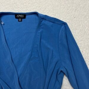 Jones New York Top Womens PXS Blue Lagoon Faux Wrap V-Neck Long Sleeve